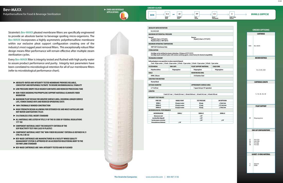 Filter, liquid filtration, cartridges, Strainrite, Clarity, specialty filter, polyethersulfone, food, beverage, bvm