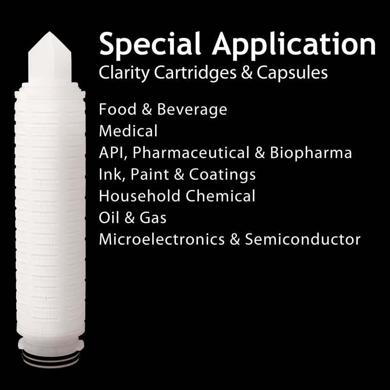 Filter, Clarity, liquid filtration, cartridges, Strainrite, specialty, food, beverage, medical, api, pharmaceutical, biopharmaceutical, ink, paint, coating, household, oil, gas, microelectronics, semiconductor