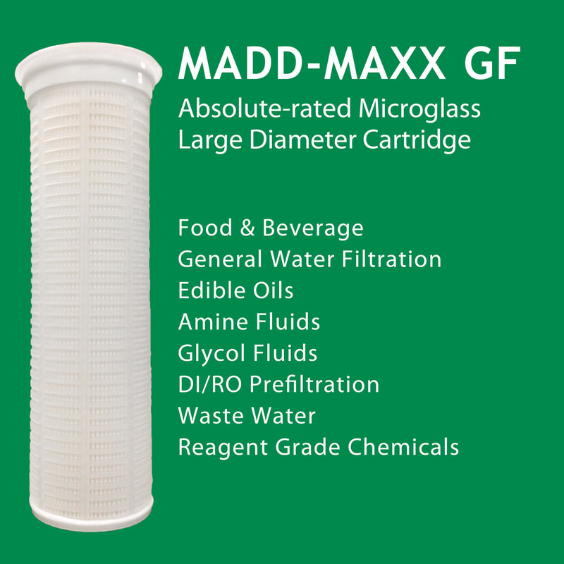 Filter, liquid filtration, Strainrite, madd maxx, hybrid element, large diameter cartridge, inside-out flow, absolute-rated, microglass, mdxgf, madd maxx gf