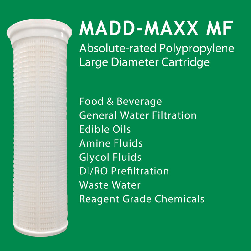 Filter, liquid filtration, Strainrite, madd maxx, hybrid element, large diameter cartridge, inside-out flow, madd maxx mf, mdxmf, absolute-rated, polypropylene