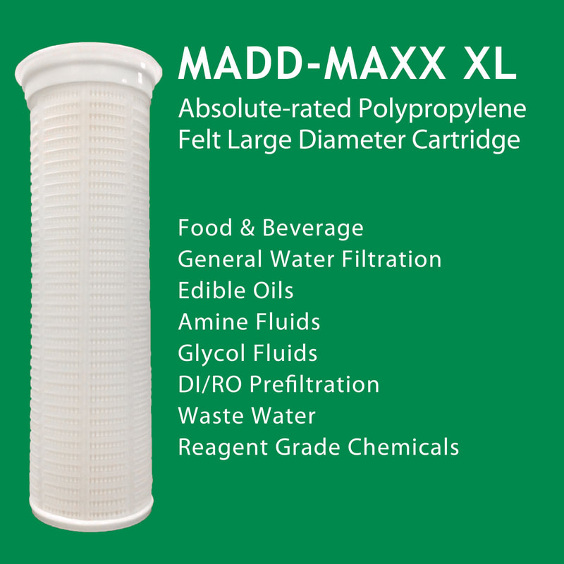 Filter, liquid filtration, Strainrite, madd maxx, hybrid element, large diameter cartridge, inside-out flow, mdxlsp, madd maxx xl, polypropylene felt