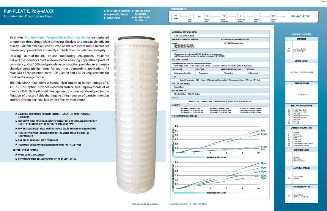 Filter, Clarity, liquid filtration, cartridges, Strainrite, pleated, pur-pleat, poly-maxx, depth, polypropylene, absolute-rated